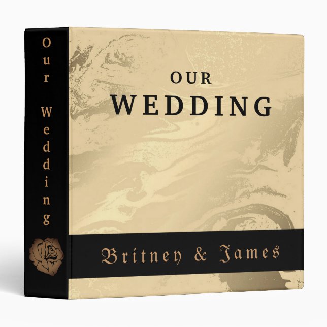 Elegant personalized gold and black 3 ring binder (Front/Spine)