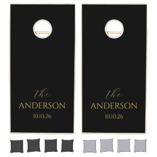 Elegant Personalized Gold & Black Wedding Cornhole Set