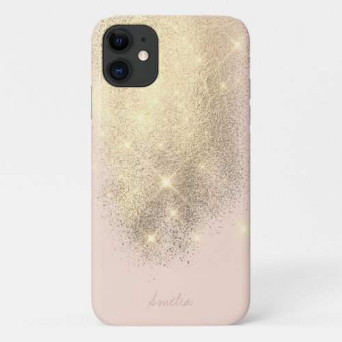 Elegant personalized gold glitter blush pink iPhone 11 case