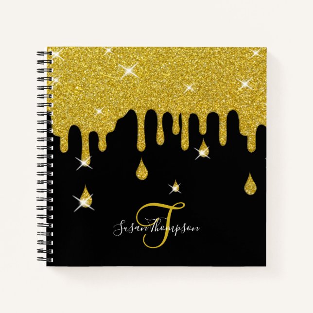 Elegant Personalized Gold Glitter Effect Sparkles Notebook (Front)