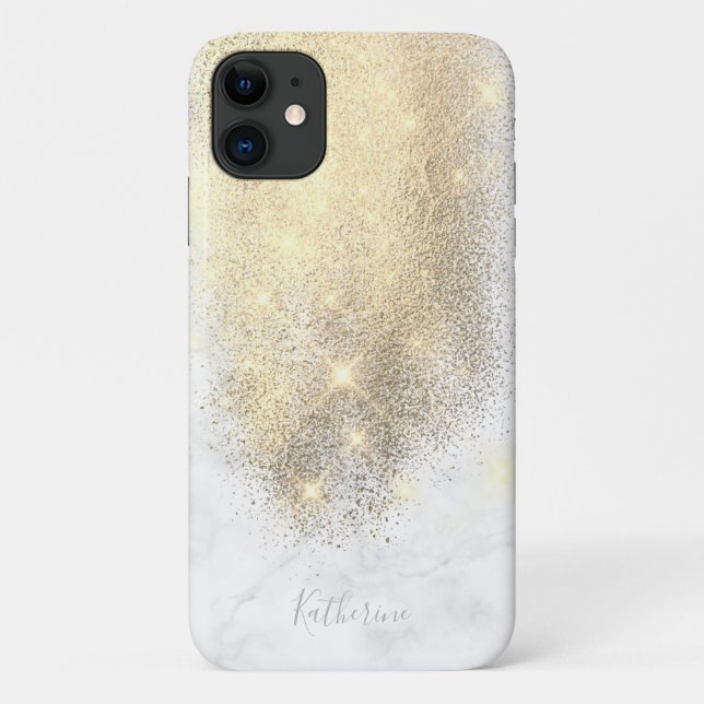 Elegant personalized gold glitter white marble Case-Mate iPhone case (Back)