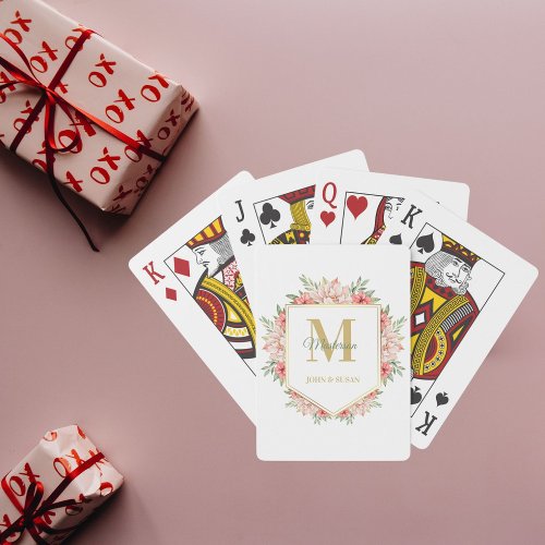 Elegant Personalized Gold Monogram Floral Playing Cards