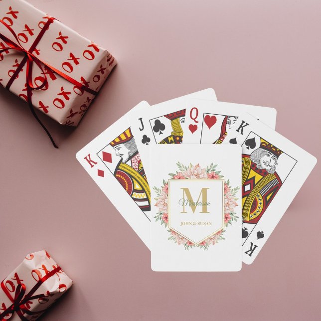 Elegant Personalized Gold Monogram Floral Poker Cards (Creator Uploaded)