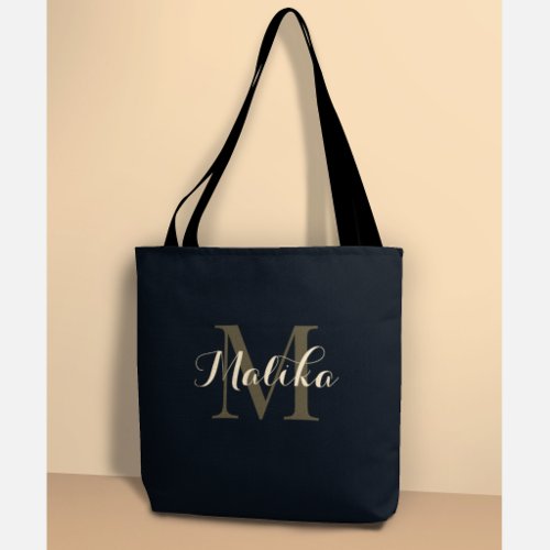 Elegant Personalized Gold Monogram Tote Bag Malika