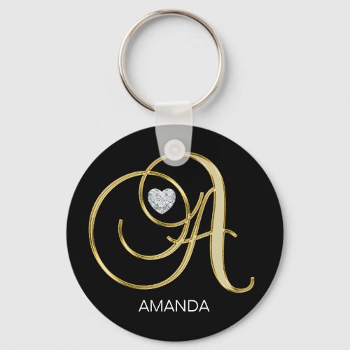 Elegant Personalized Gold Monogrammed Letter A Keychain