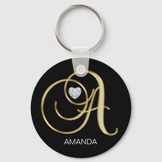 Elegant Personalized Gold Monogrammed Letter A Keychain (Front)