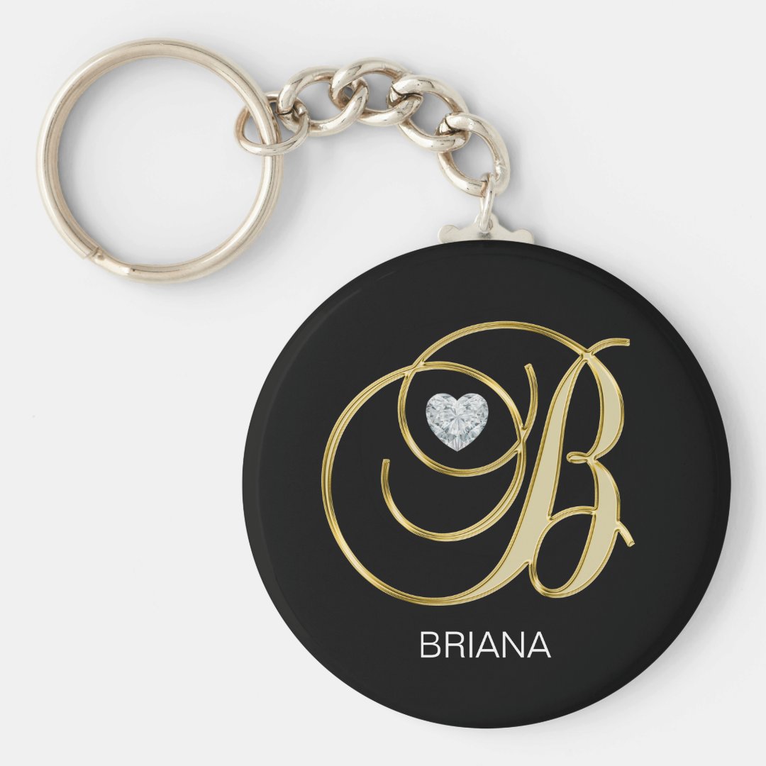 Elegant Personalized Gold Monogrammed Letter B Keychain | Zazzle