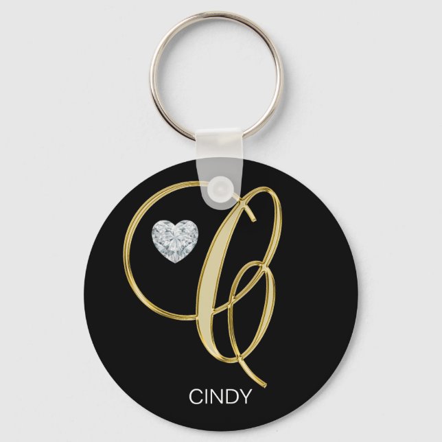 Elegant Personalized Gold Monogrammed Letter C Keychain (Front)