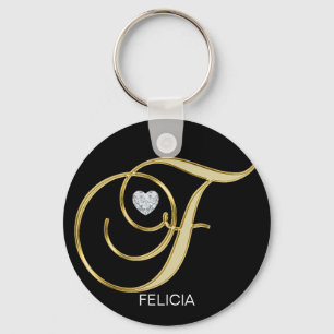 Elegant Personalized Gold Monogrammed Letter F Keychain