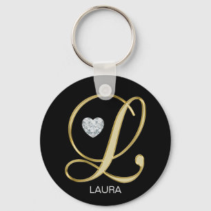 Elegant Personalized Gold Monogrammed Letter L Keychain