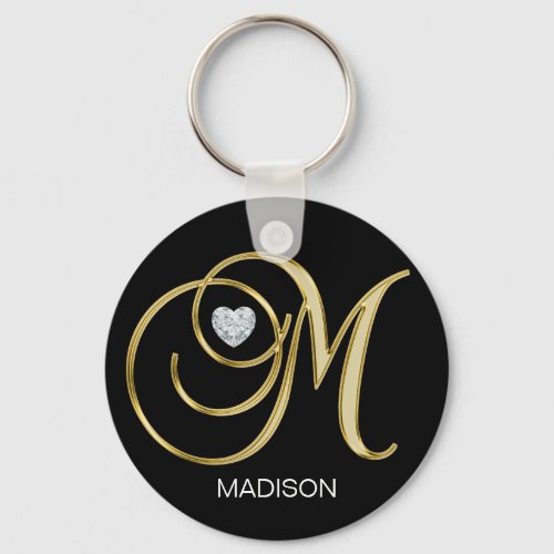 Elegant Personalized Gold Monogrammed Letter M Keychain