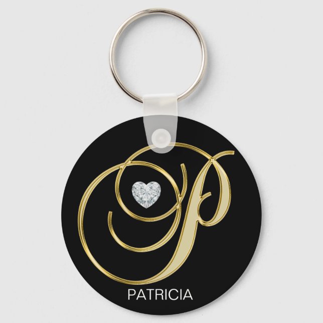 Elegant Personalized Gold Monogrammed Letter P Keychain (Front)