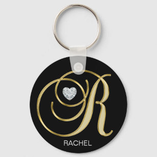 Elegant Personalized Gold Monogrammed Letter R Keychain