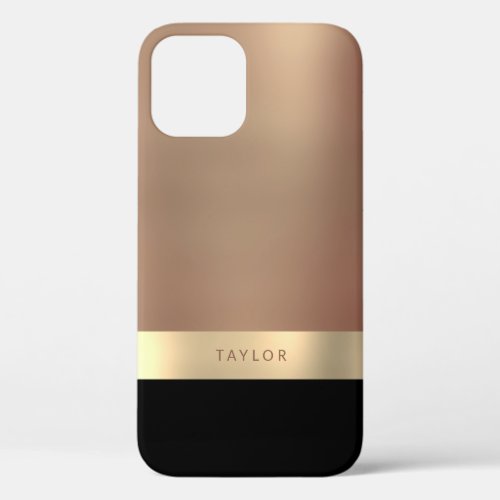 Elegant personalized gold  rose gold black iPhone 12 case