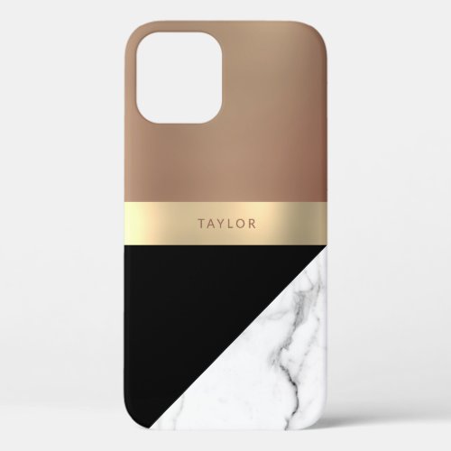 Elegant personalized gold  rose gold white marble iPhone 12 case