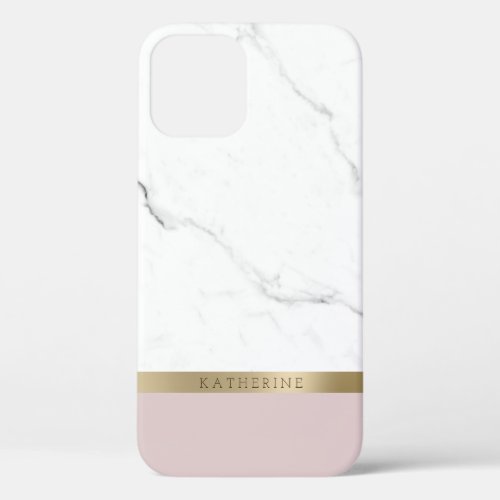 Elegant personalized gold white marble iPhone 12 case