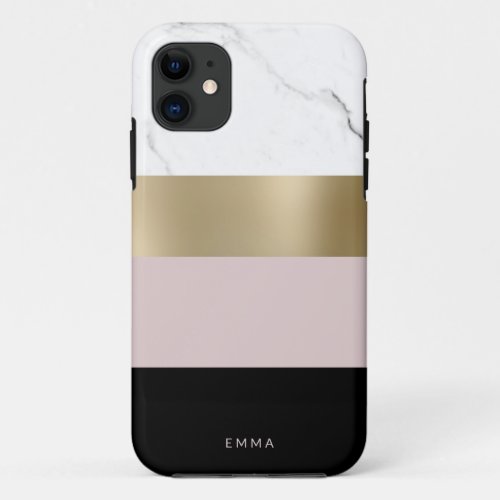 Elegant personalized gold white marble iPhone 11 case