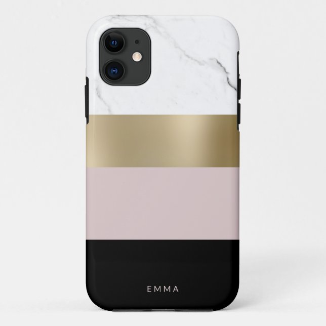 Elegant personalized gold white marble Case-Mate iPhone case (Back)