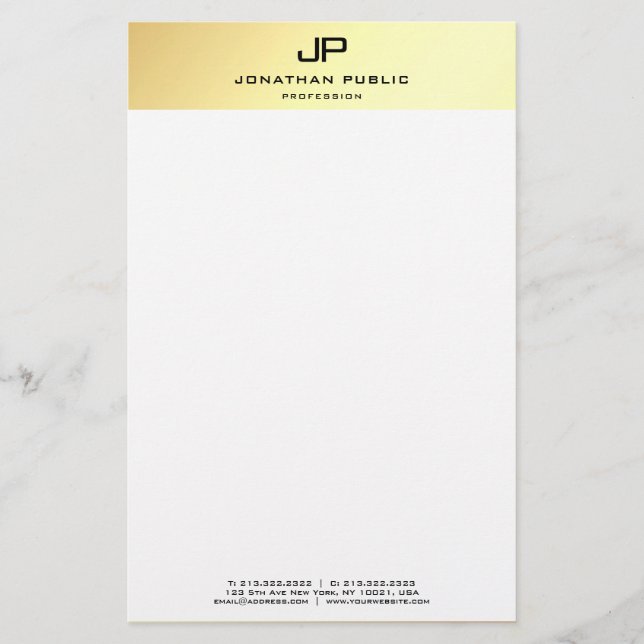Elegant Personalized Gold White Modern Template Stationery (Front)