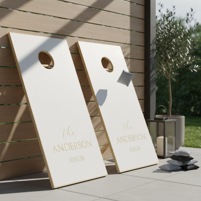 Elegant Personalized Gold & White Wedding  Cornhole Set (Creator Uploaded)