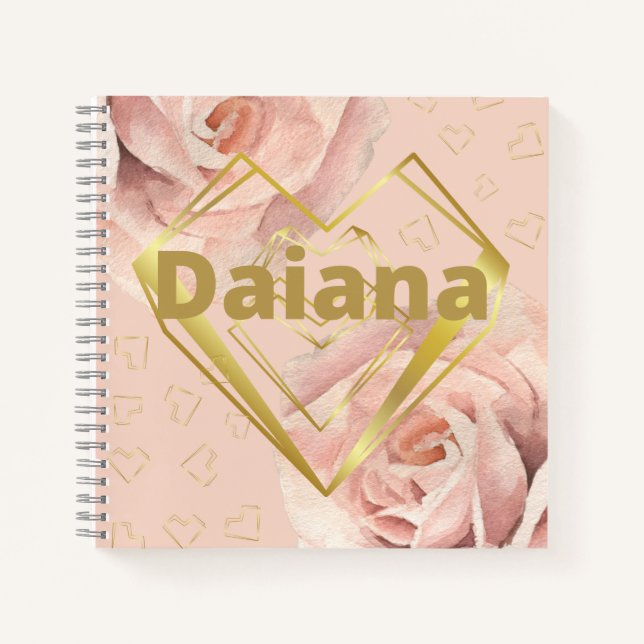 Elegant personalized golden floral notebook (Front)