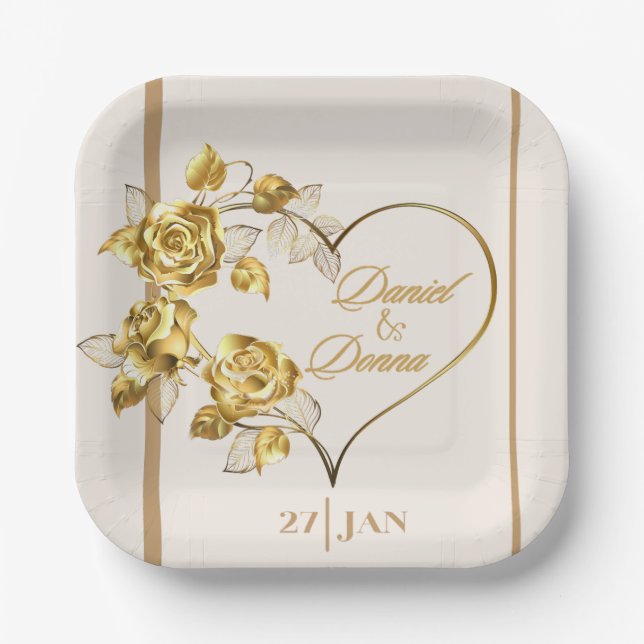 Elegant Personalized Golden Wedding Paper Plate (Front)