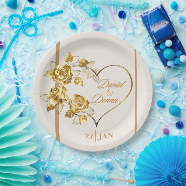 Elegant Personalized Golden Wedding Paper Plate (Party)