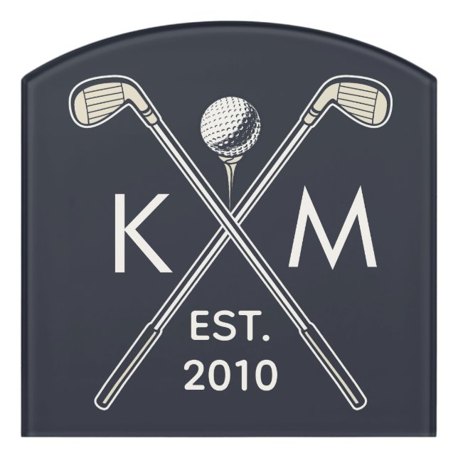 Elegant personalized golf club monogram design door sign (Contour Front)