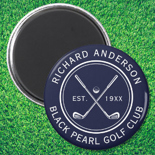 Elegant Personalized Golf Club Name Navy Blue Magnet