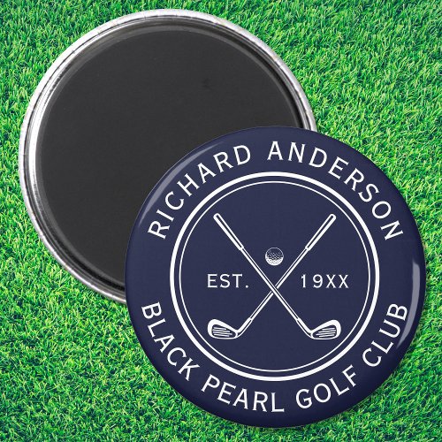 Elegant Personalized Golf Club Name Navy Blue Magnet