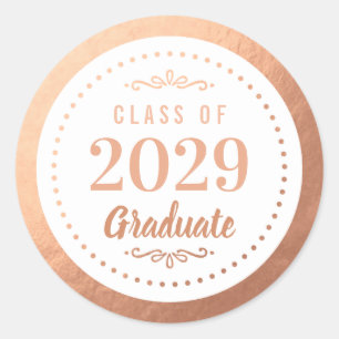 Elegant Personalized Graduate Faux Rose Gold Foil Classic Round Sticker