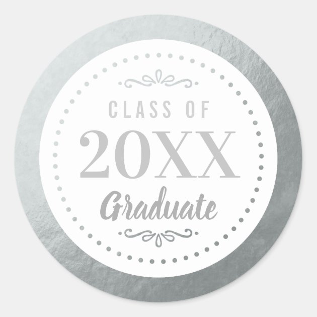 Elegant Personalized Graduate Faux Silver Foil Classic Round Sticker