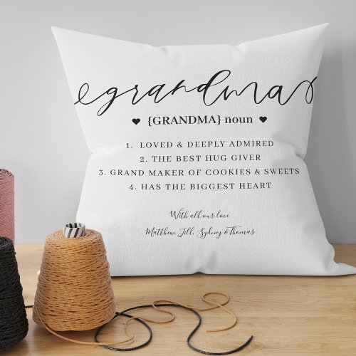 Elegant Personalized Grandma Definition Keepsake Throw Pillow