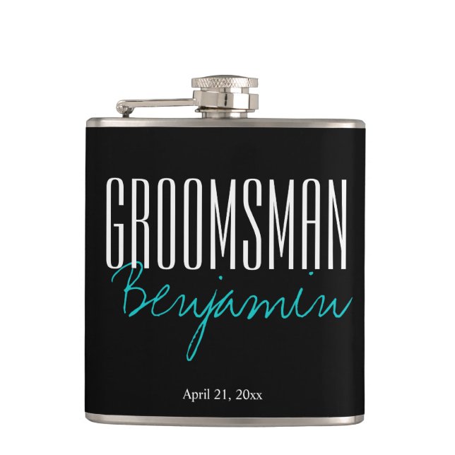 Elegant Personalized GROOMSMAN Black Flask (Front)