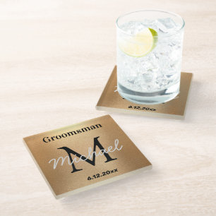 elegant personalized groomsmen gold luxury wedding glass coaster