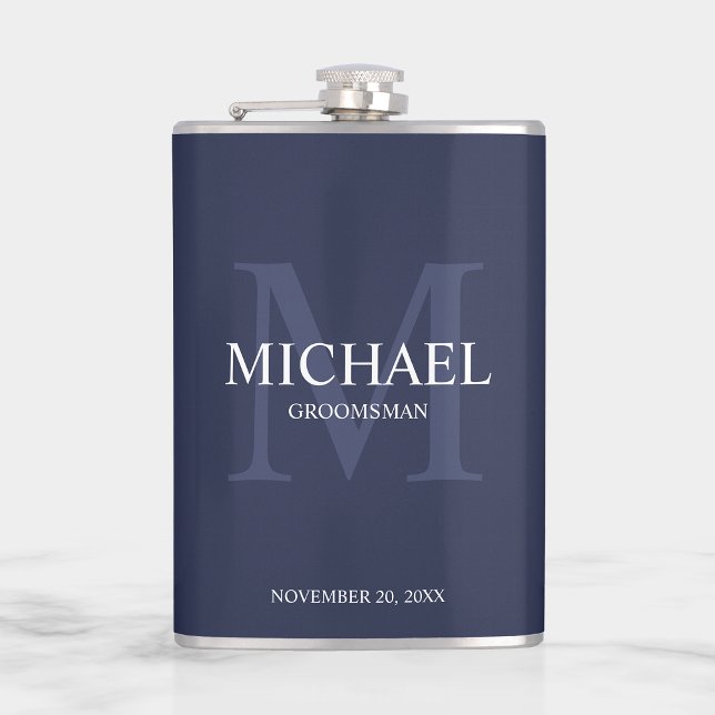 Elegant Personalized Groomsmen Monogram and Name Flask (Creator Uploaded)