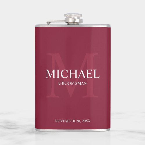 Elegant Personalized Groomsmen Monogram and Name Flask