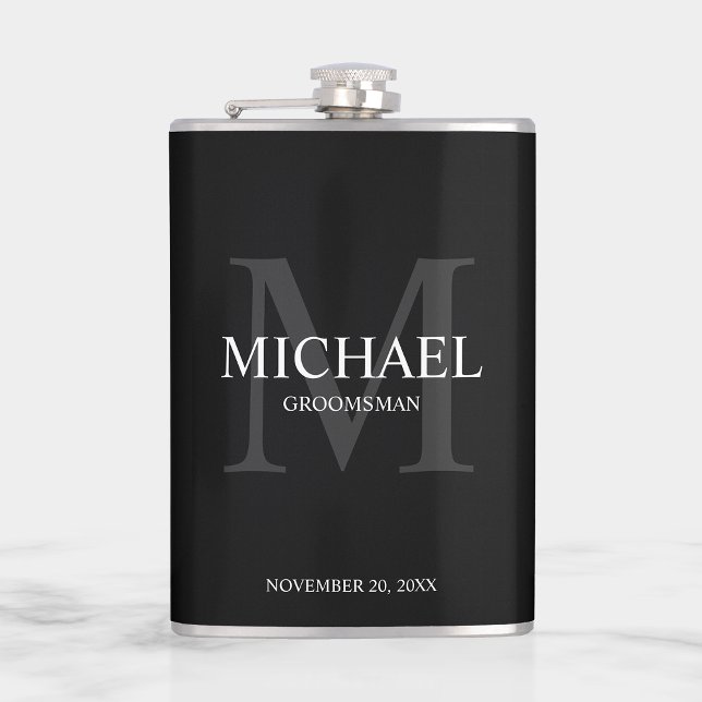 Elegant Personalized Groomsmen Monogram and Name Flask (Creator Uploaded)