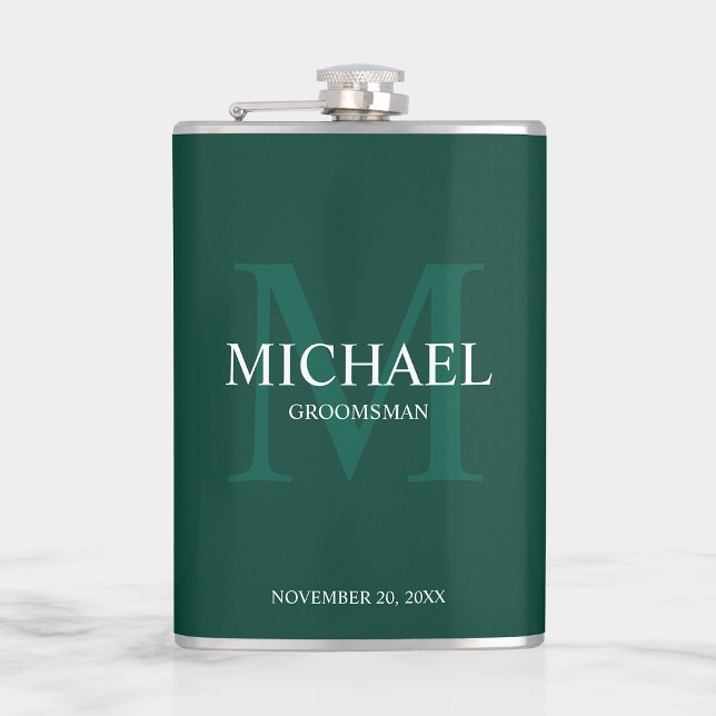 Elegant Personalized Groomsmen Monogram and Name Flask (Creator Uploaded)