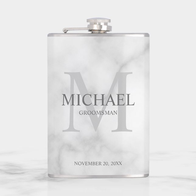 Elegant Personalized Groomsmen Monogram and Name Flask (Creator Uploaded)