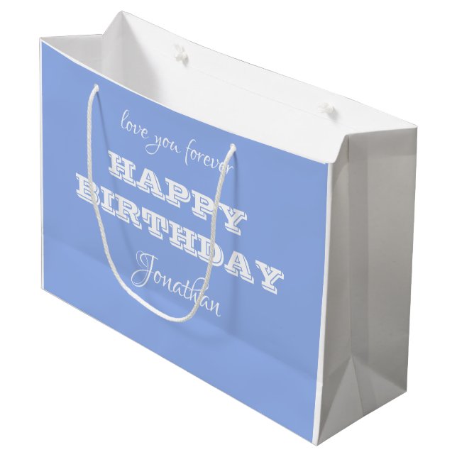 Elegant Personalized Happy Birthday Blue Gift Bag (Front Angled)