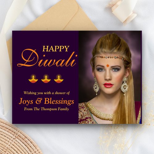 Elegant Personalized Happy Diwali Photo Card