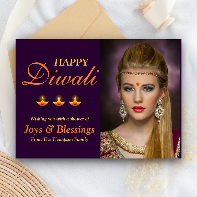 Elegant Personalized Happy Diwali Photo Card (Creator Uploaded)