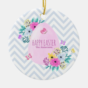 Elegant Personalized Happy Easter Ceramic Ornament