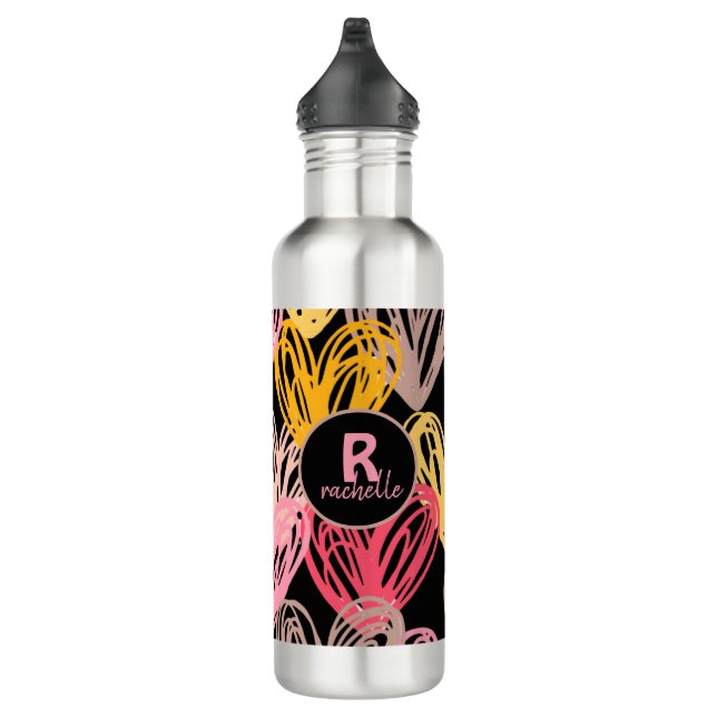 ELEGANT PERSONALIZED HEARTS PATTERN STAINLESS STEEL WATER BOTTLE (Right)