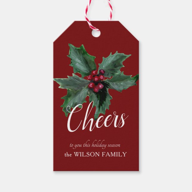 Elegant Personalized Holly Gift Tag (Front)