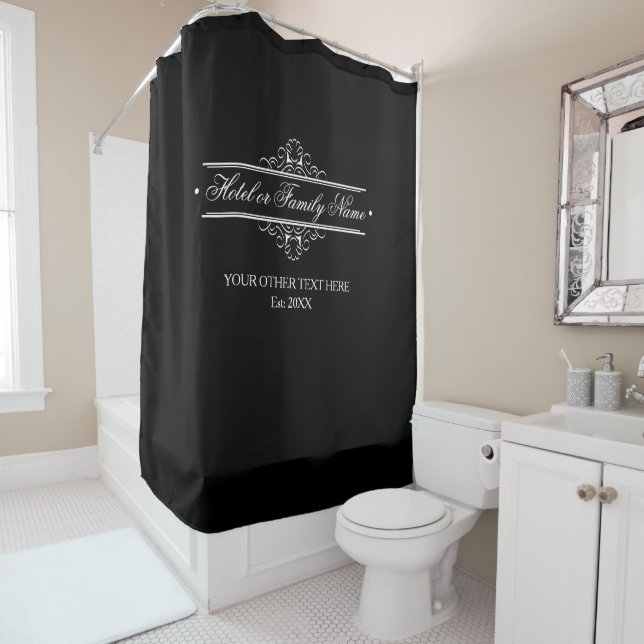 Elegant Personalized Hotel Or Family White Frame Shower Curtain (In Situ)