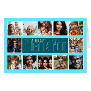 Elegant Personalized Huge Thank You, 12-Photo Blue Card