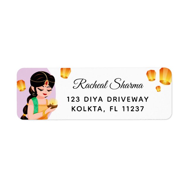Elegant Personalized Indian Girl Diwali Label (Front)