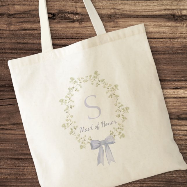Elegant Personalized Initial Bow Maid of Honor Tote Bag (Cute initial tote for maid of honor.)